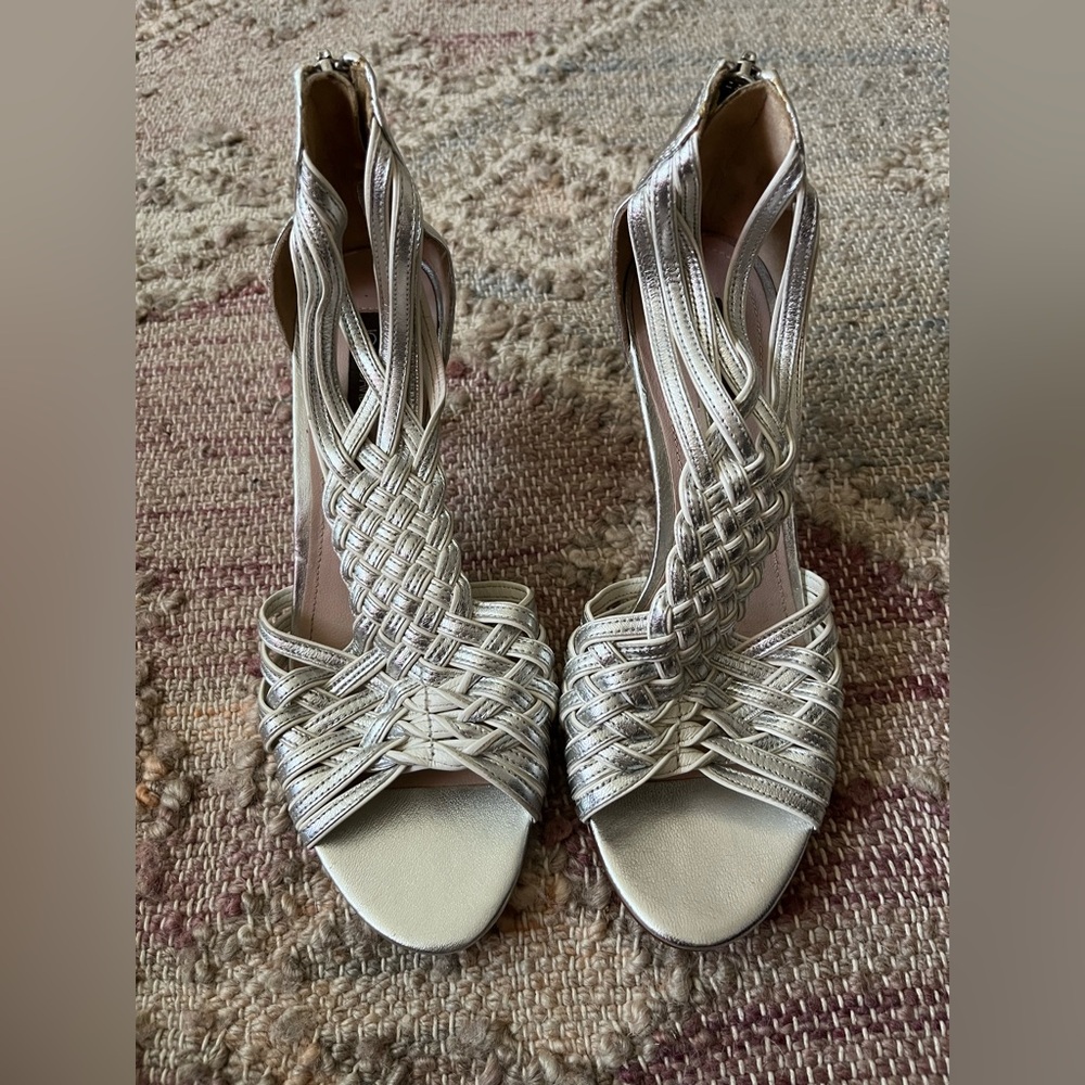 Joan & David Silver Heels with Intricate Design